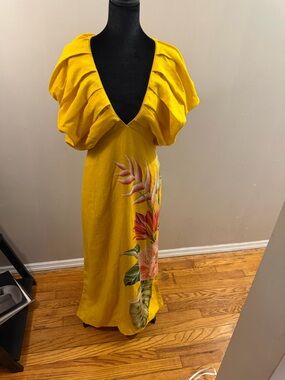 FARM Rio Sunflower Yellow Floral Deep-V Maxi Dress